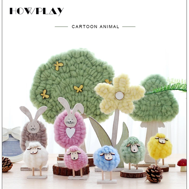 

Howplay wool felt animal adornment plush toys lovely soft sheep girl room set up creative decorative arts and crafts