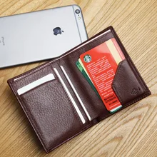 LANSPACE men’s leather wallet ultra thin cow leather purse brand small pocket wallet