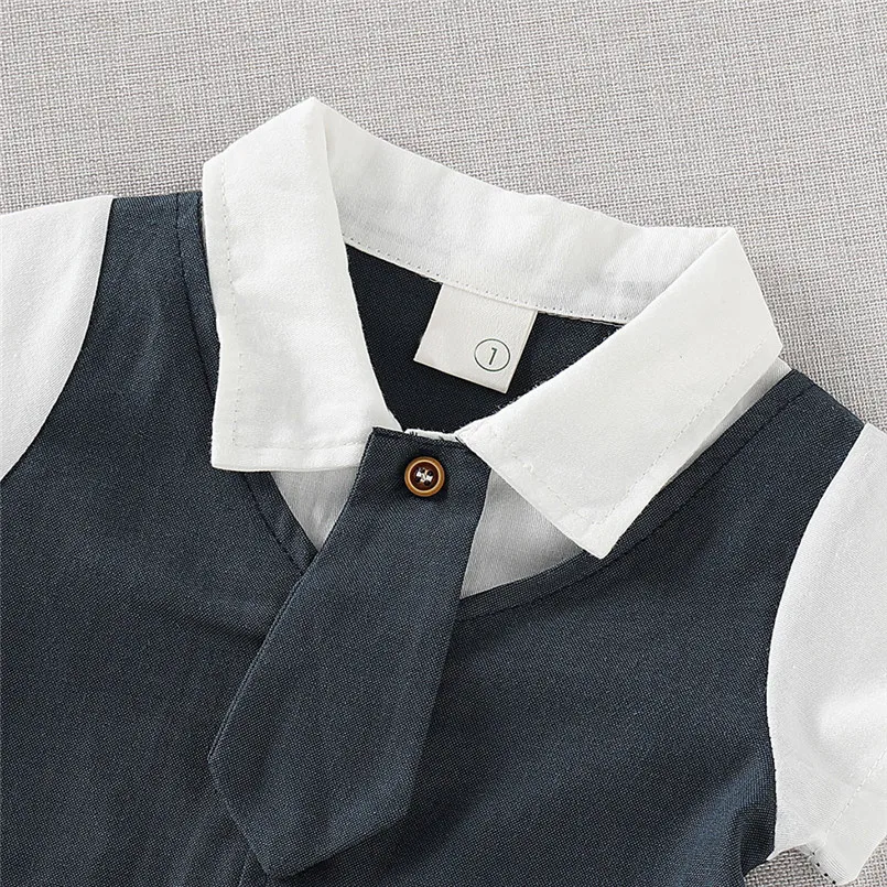The new fashion cute design Infant Baby Boys Short Sleeve Gentleman Romper Necktie Tie Solid Print Jumpsuit  (11)