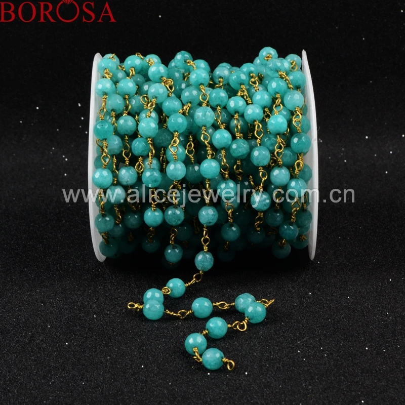 

BOROSA 5 Meters Blue Stone Faceted Beaded Chains Necklace DIY Jewerly Findings Materials JT068