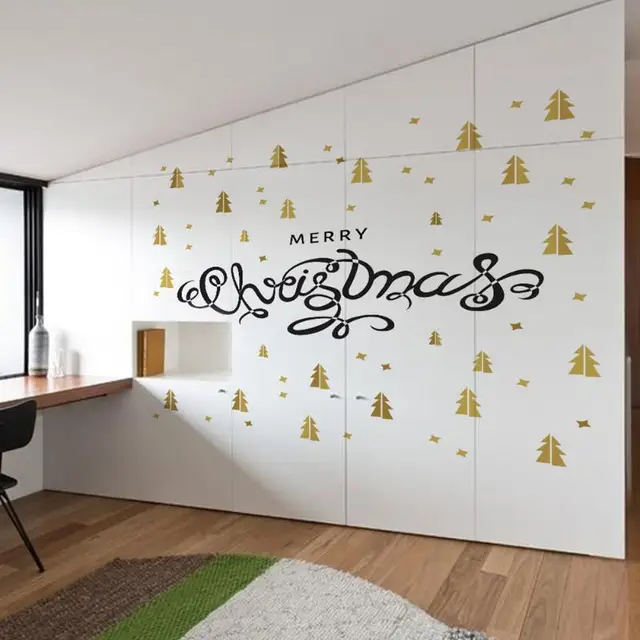Diy Mural Merry Christmas Gold Tree Removable Wall Sticker Diy Mural Merry Christmas Gold Tree Removable Wall Sticker Home Festival Party Decal Decoration