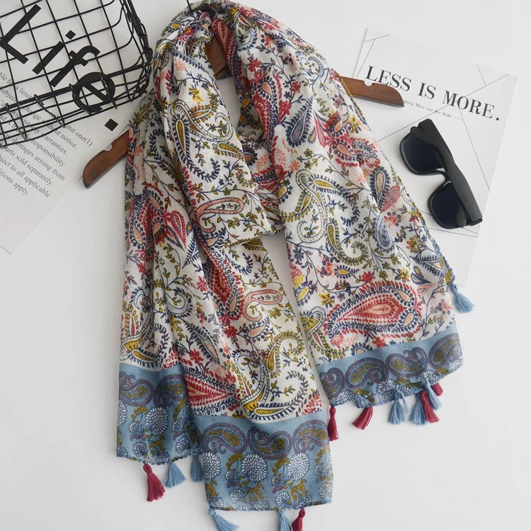 

2017 Fashion Beautiful Paisley Flower Pattern Tassel Scarf Long Flower Tassel Shawls Scarves Wrap Hijab 10pcs/LOT