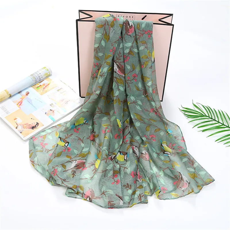 

2018 Women Fresh Shine Animal Birds Viscose Shawl Pure Lady Romantic Trees Lovely Scarf Soft Girl Flower Charm Infinity Scarves