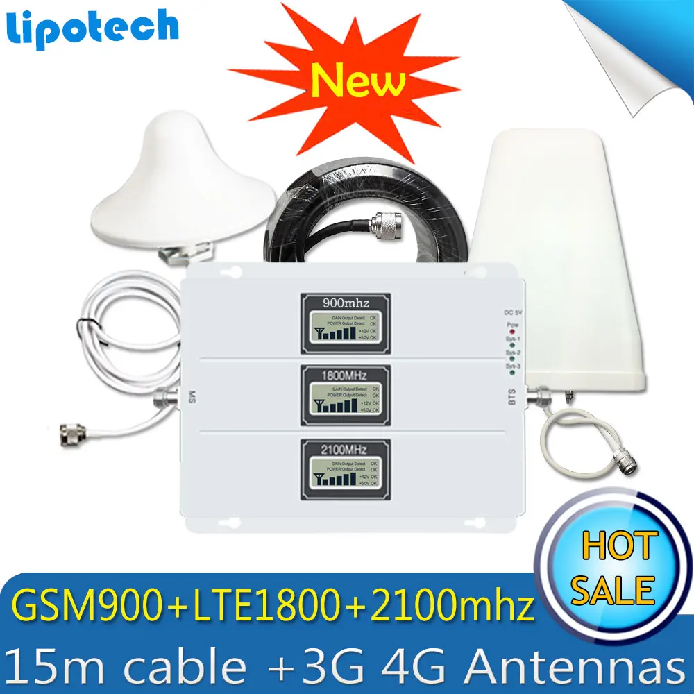 Трехдиапазонный GSM репитер 900 1800 2100 2G 3G 4G DCS WCDMA усилитель сигнала сотового