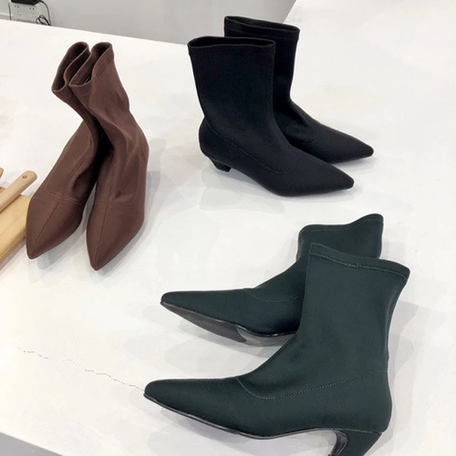 low heel pointed sock boots