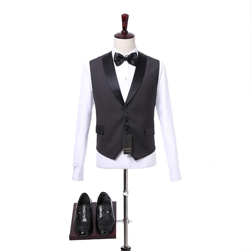 

Black Men Suit Vests Shawl Lapel V Neck Fashion Slim Fit Wedding Groom Waistcoat Foviva Style 09005