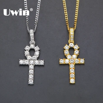 

Uwin Egyptian Ankh Key Of Life Pendant Necklace With 1 Row Iced Out Clear Rhinestones Tennis Chains 20/24/30inch Hiphop Jewelry