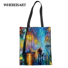 WHEREISART Холщовая Сумка женская хозяйственная сумка повседневное использование картина маслом сумки Bolsa Tote тренд модные школьные книги