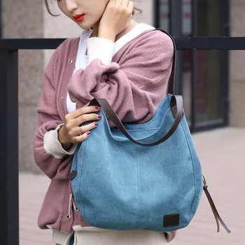 

Hot Selling Women Canvas Handbag Large Capacity Lightweight Casual Shoulder Bags for Shopping -B5