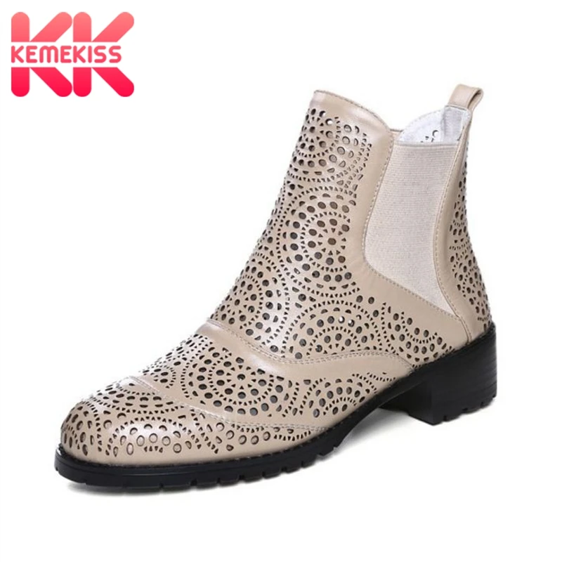 KemeKiss Women Genuine Leather Summer Boot Round Toe Low Heel Hollow Out Women Shoes Fashion Simple Club Footwear Size 34-41 цена KemeKiss Women Genuine Leather Summer Boot Round Toe Low Heel Hollow Out Women Shoes Fashion Simple Club Footwear Size 34-41 цены онлайн