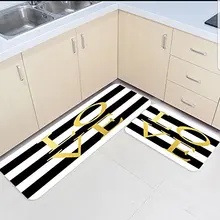 2 шт. Кухня коврики и ковры набор Любовь Главная Черный и белый в полоску дома Deocr Non Skid области Бегун Коврики Ковер