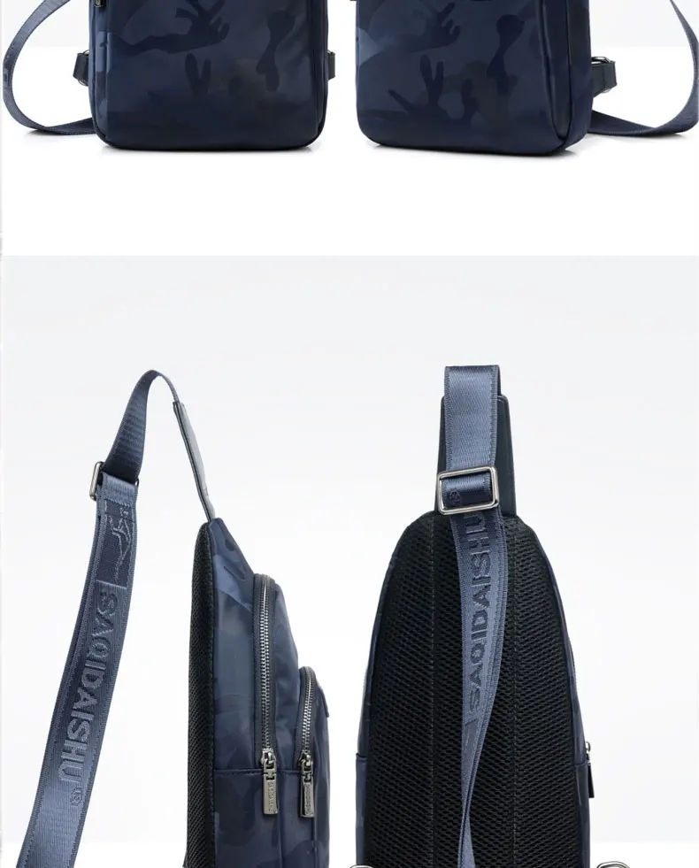 Новая повседневная мужская нагрудная сумка из нейлона, водонепроницаемая черная Мужская сумка, спортивные дорожные сумки, камуфляжный стиль, мужские сумки через плечо