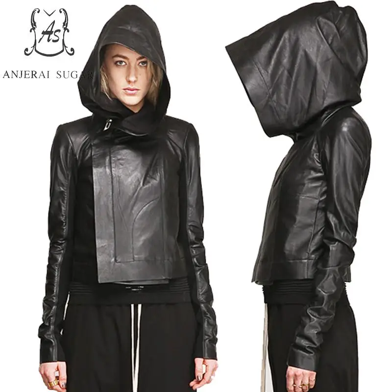 Mouton Veste Femme Véritable Vêtements De En 2017 Peau À Capuche Automne Noir Printemps Court Nouveau Cuir Zipper Moto Femmes YCwxqwgH8