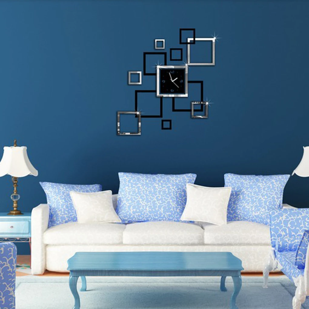 مرآة ساعة حائط ملصق مجموعة الذاتي لاصق مستطيلة غرفة نوم مخزن ديكور فني معكوسة الزخرفية الشارات المشارك