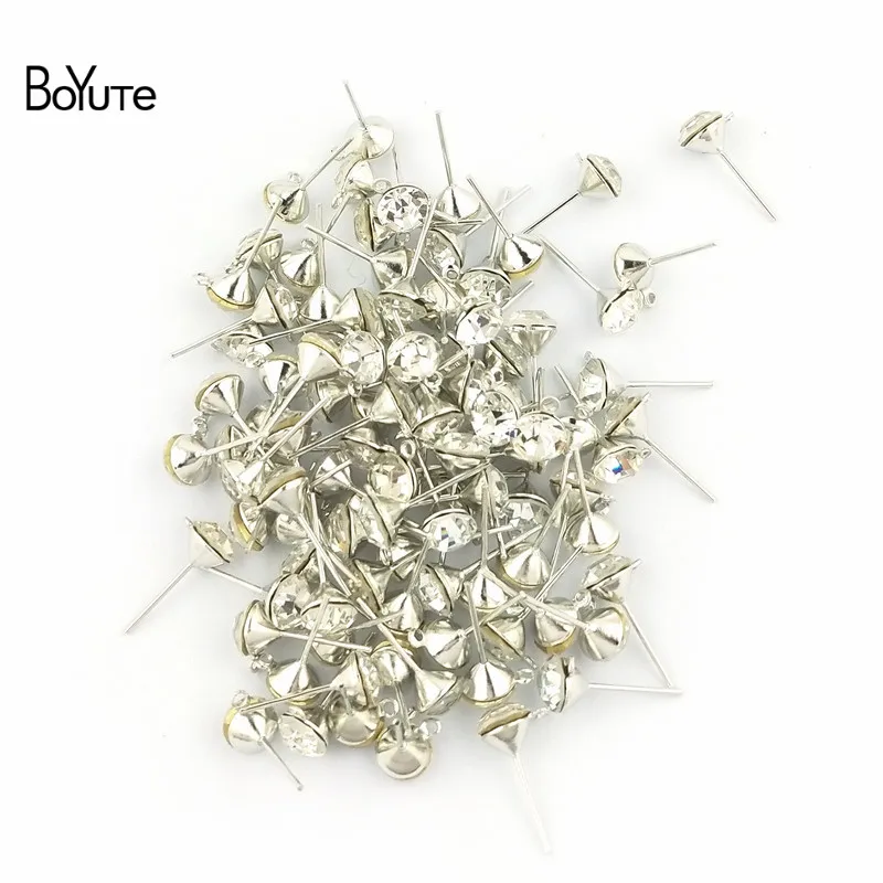 BoYuTe (100 PiecesBag) 5MM 6 MM 8MM Crystal Stud Earrings Gold Dark Silver Ear Pin with Loop Diy Hand Made Jewelry Accessories (7)