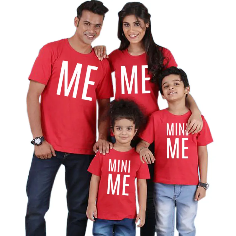 Одинаковые комплекты для семьи футболка с надписью «Me Mini Me» для папы и сына футболка для всей семьи хлопковая одежда для всей семьи, для мамы и ребенка - Цвет: Red