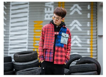 

Men’s Plaid Shirt Long Sleeve Shirts Streetwear Tops Hip Hop Personality Fashion for Youths Adolescents Boys Spring Autumn