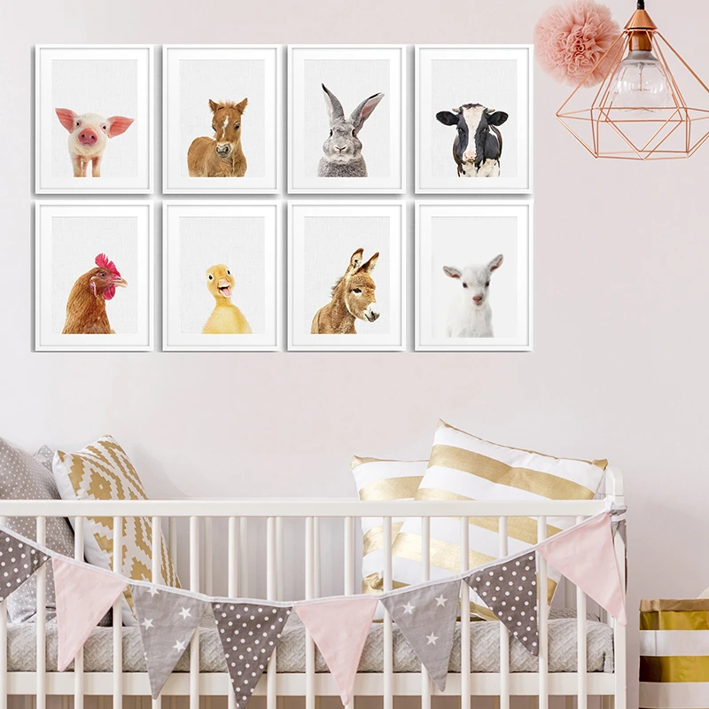 Farm Animal Poster Nursery Canvas Painting Bunny Wall Art Baby Animal  Posters and Prints Pictures for Living Room Bedroom Decor