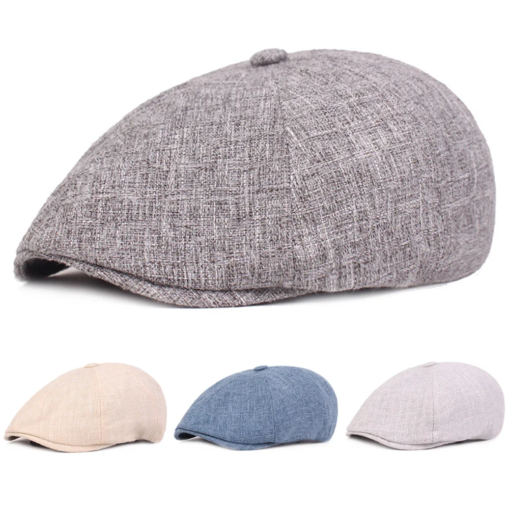 Men Women Linen Cotton Beret Hats Casual Outdoor Driving Golf Newsboy