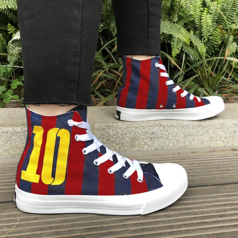 Wen Mens High Sneakers Soccer Football Number 10 Hand Painted Canvas Shoes Original Design Womens Plimsolls Lace up Espadrilles Wen Mens High Sneakers Soccer Football Number 10 Hand Painted Canvas Shoes Original Design Womens Plimsolls Lace up Espadrilles