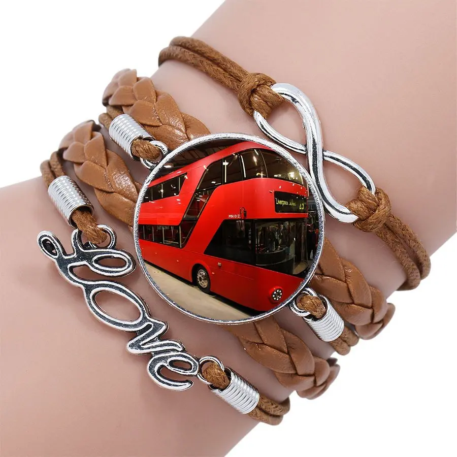 Женский и детский Многослойный кожаный браслет Red Double Decker Bus многослойный