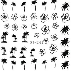 3 листа 12 Тип кокосовой пальмы письмо ногтей воды Наклейки конструкции 3D Дизайн ногтей Наклейки наклейки Макияж DIY воды татуировки маникюр