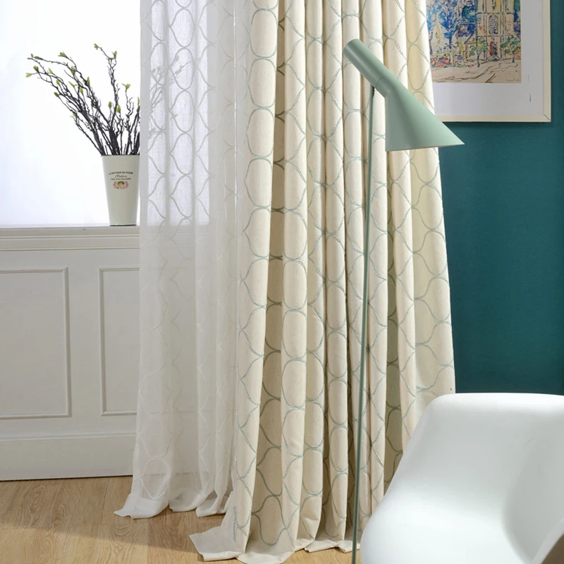 Classic American style embroidered with linen curtain fabric hight quality linen curtain for