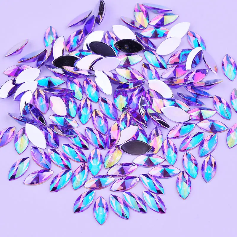 JUNAO 5*10 мм 7*15 мм Фиолетовые AB плоские с оборота Стразы «лошадиный глаз» клей на акриловые хрустальные камни не Швейные скрапбукинговые бусины для платья - Цвет: Light Purple AB
