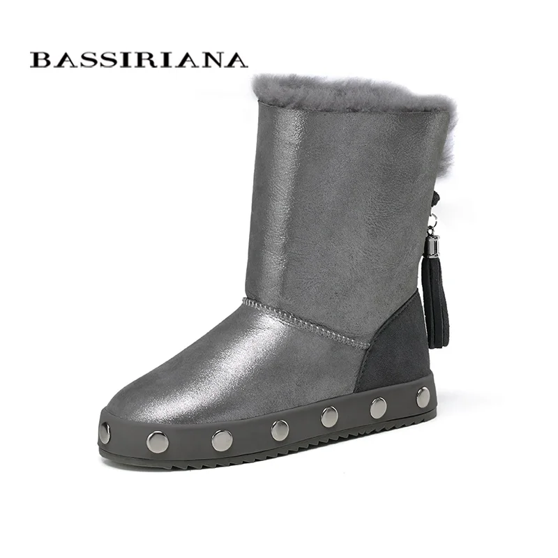 BASSIRIANA-genuino doposci in pelle di pecora pelliccia per l'inverno Womans scarpe inverno Caldo stivali moda Trasporto libero