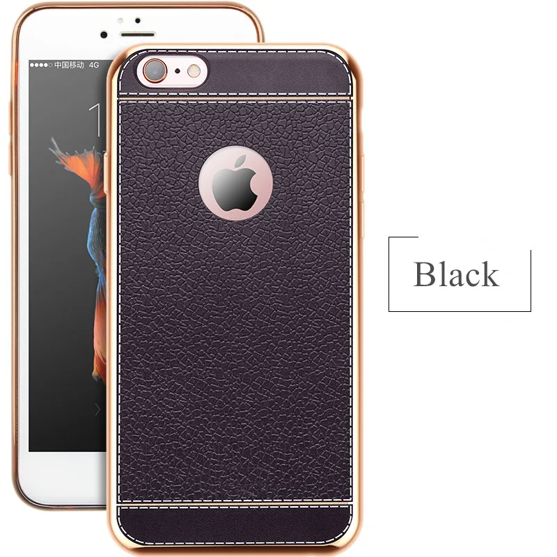 Ультратонкий кожаный Ретро чехол для телефона iphone X 5 5S SE 6 6splus 7 8 XS MAX XR Plus Мягкий ТПУ силиконовый чехол - Цвет: Black