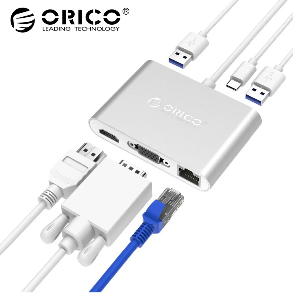 

ORICO Type-C Laptop Docking Station Type-C to VGA HDMI RJ45 Type-C Type-A Converter Support PD Multi Function for MACbook PC