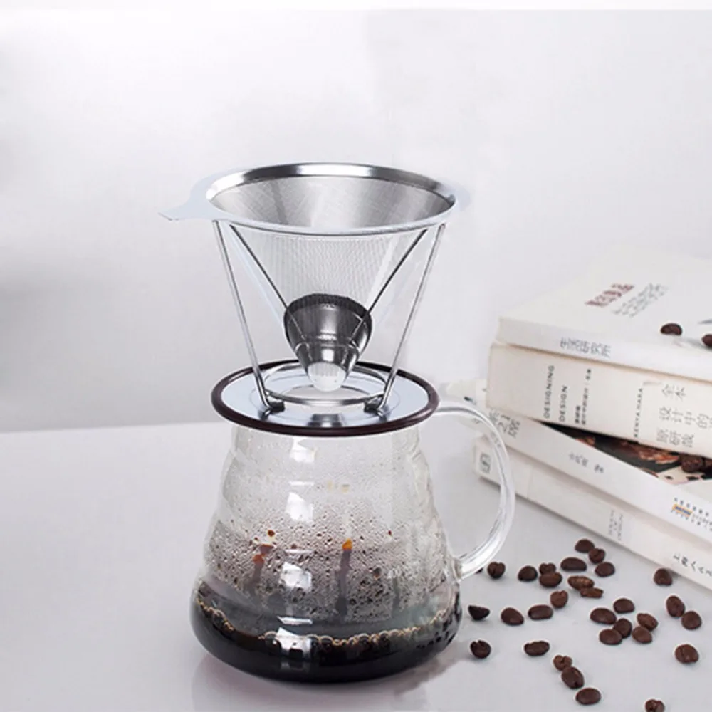Stainless Steel Mesh Strainer Baskets Coffee Filter Reusable Cone Coffee Dripper durable quality dual layer solid stainless steel coffee filter dripper refillable holder handle