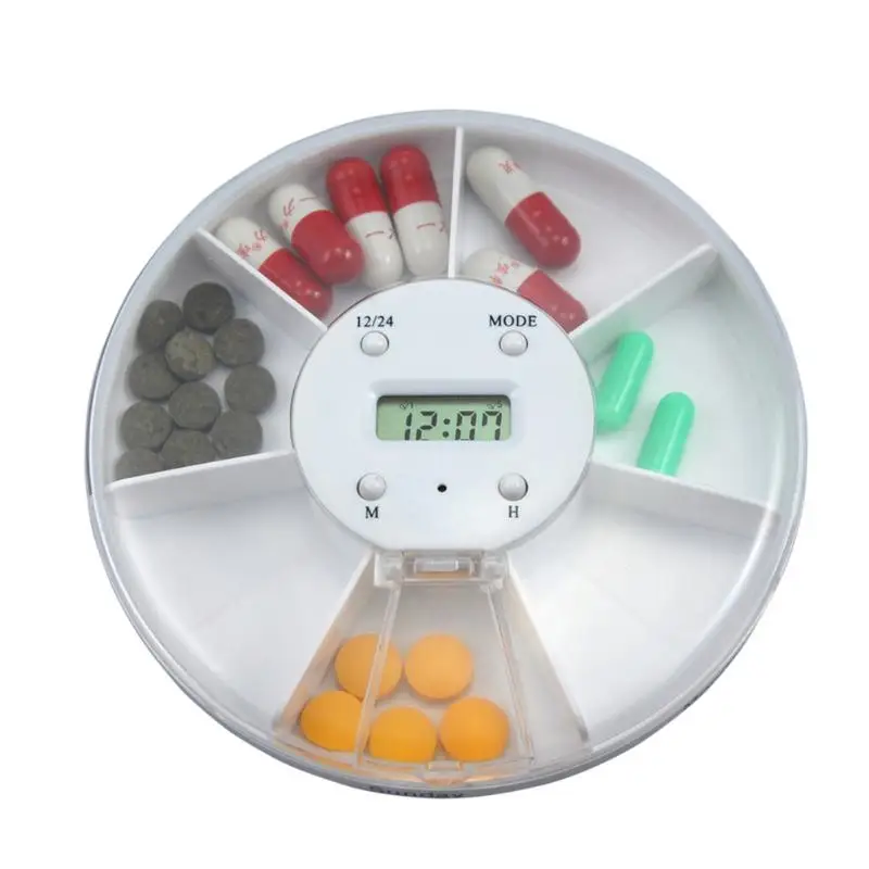 

Non-toxic 7 Grids Pill Box Medical Organizer Vitamin C Medicine Storage with Portable Electric Alarm for Patients The elderly