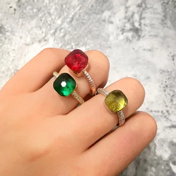 

Women Rings Square Rings Candy color Rose Gold Italy Wedding jewelry Brand Colorful crystal Pip Nudo Rings Multi-color optional