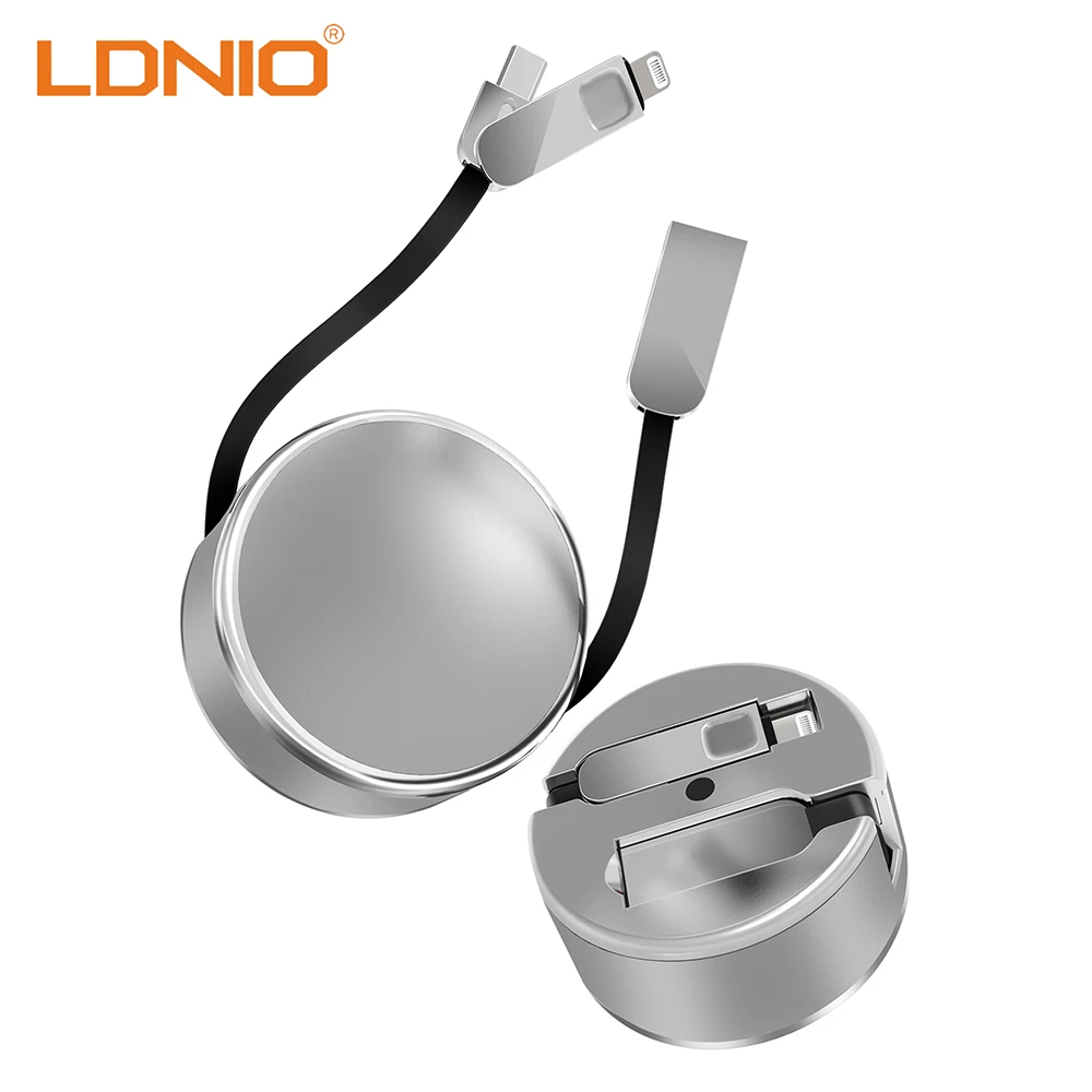 LDNIO выдвижной 2 в 1 USB кабель для мобильного телефона Lightning type C Micro м передачи данных