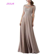 Кружева аппликация бисером мать невесты платья Элегантный рукав три четверти длинное шифоновое вечернее торжественное платье Макси