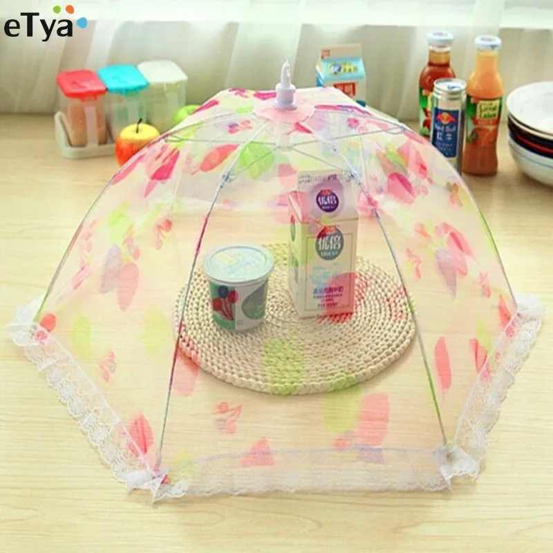 

Round Umbrella Style Food Cover Printed Collapsible Pop Mesh Insect Anti Fly Mosquito Net Hexagon Gauze Outdoor BBQ Meal Table