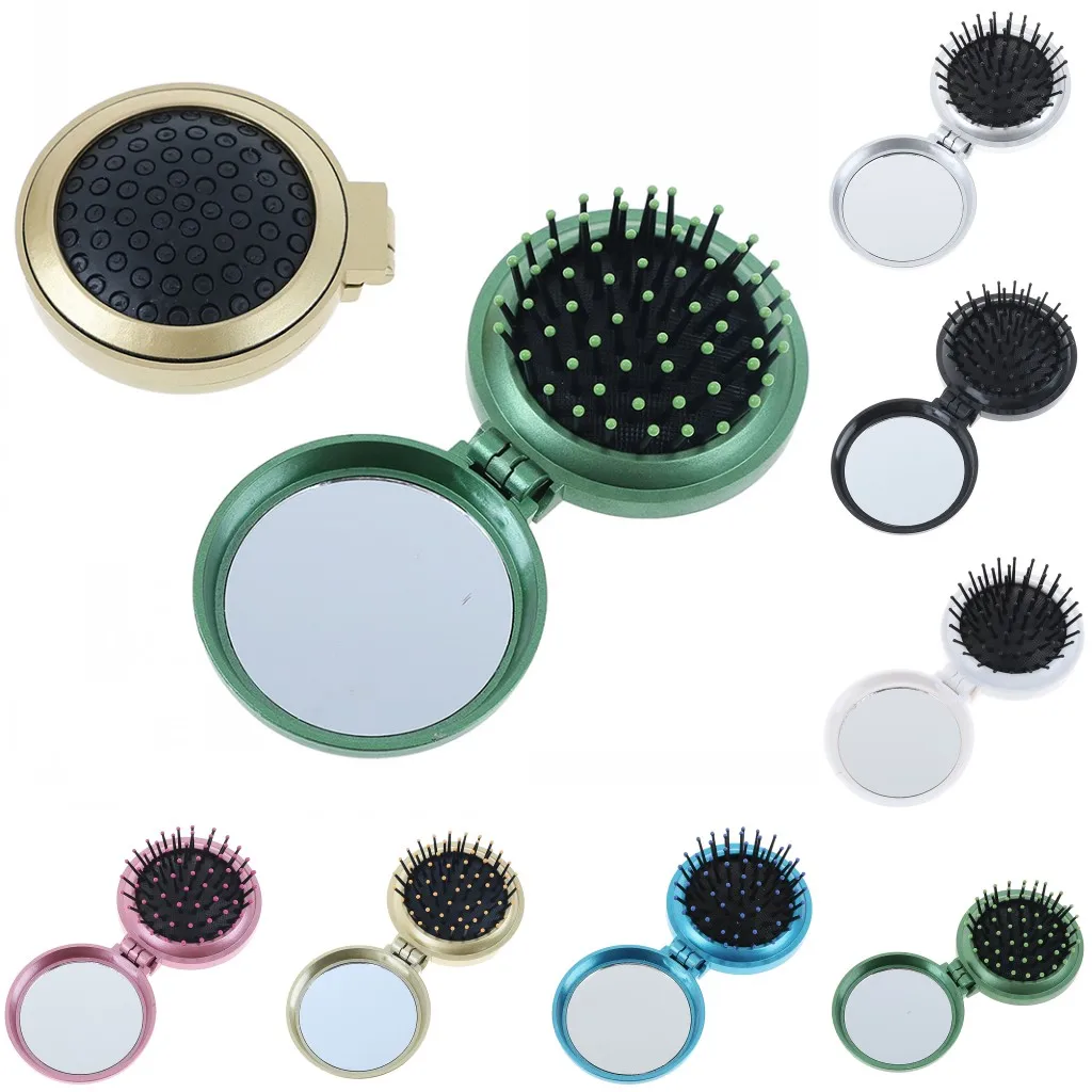 

7 Colors Portable Round Folding Massage Comb Hair Brush With Mirror Compact Travel Pocket Bag Comb Easy To Carry For Women