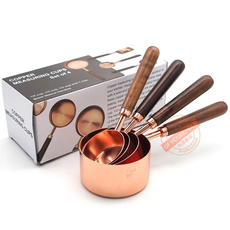 

4Pcs/Set Golden Measuring Spoons Wooden Handle Strong Corrosion Resistance Hardness 1CUP250Ml 1/2CUP125Ml 1/3CUP80Ml 1/4CUP60Ml