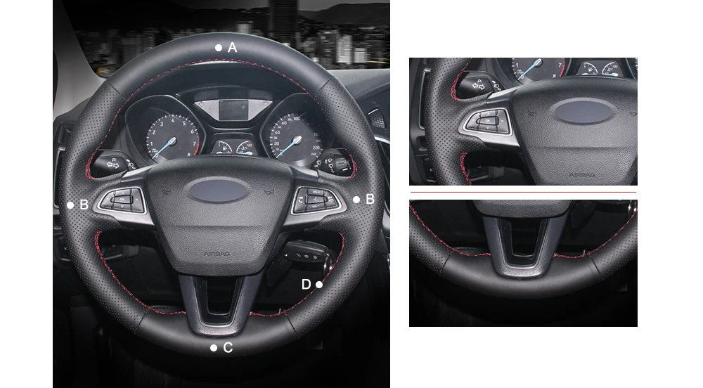 MEWANT черный чехол рулевого колеса автомобиля из натуральной кожи для Ford Focus 3- Kuga- Escape C-MAX Ecosport