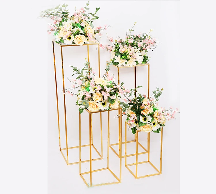 US $110.27 Gold Wedding Decoration Electroplate Iron Geometric Placed Props Road Lead T Station Supplies Rectangle Wedding Plinth