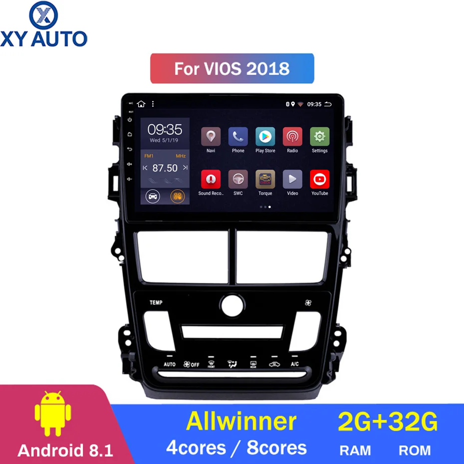 Discount 9 inch 2.5D IPS HD multi-touch screen Android8.1 2G RAM 32G ROM NAVI with BlueTooth USB WIFI SWC for Toyota Vios/Yaris 2018 AC 0