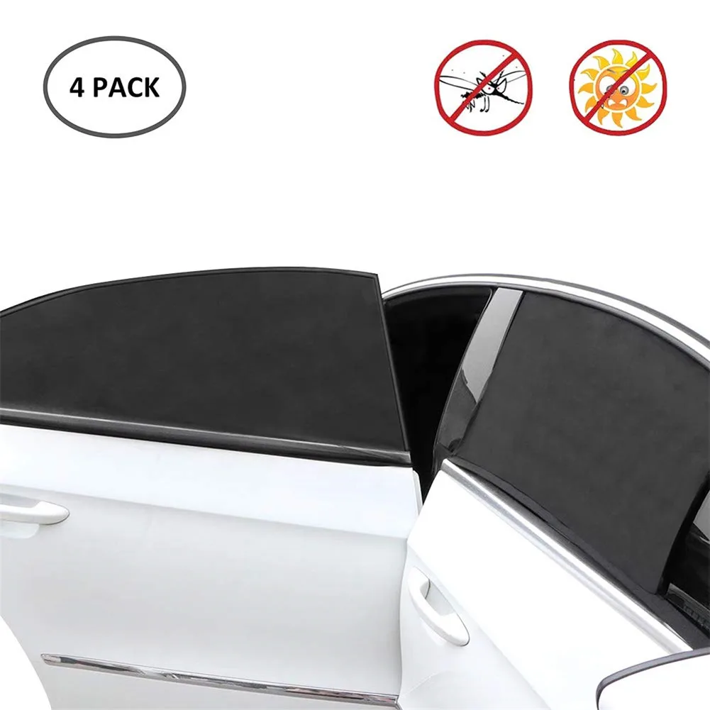 

4Pcs Car Sun Shade UV Protection Window Sunshades Breathable Mesh Shield Anti-mosquito Black Auto Sunshade Curtain Window Film