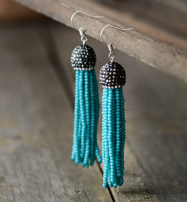 Download Tassel Earrings Vintage Hematite Color Rhinestone Seed Beads Dangle Earrings Designer Bohemia ...