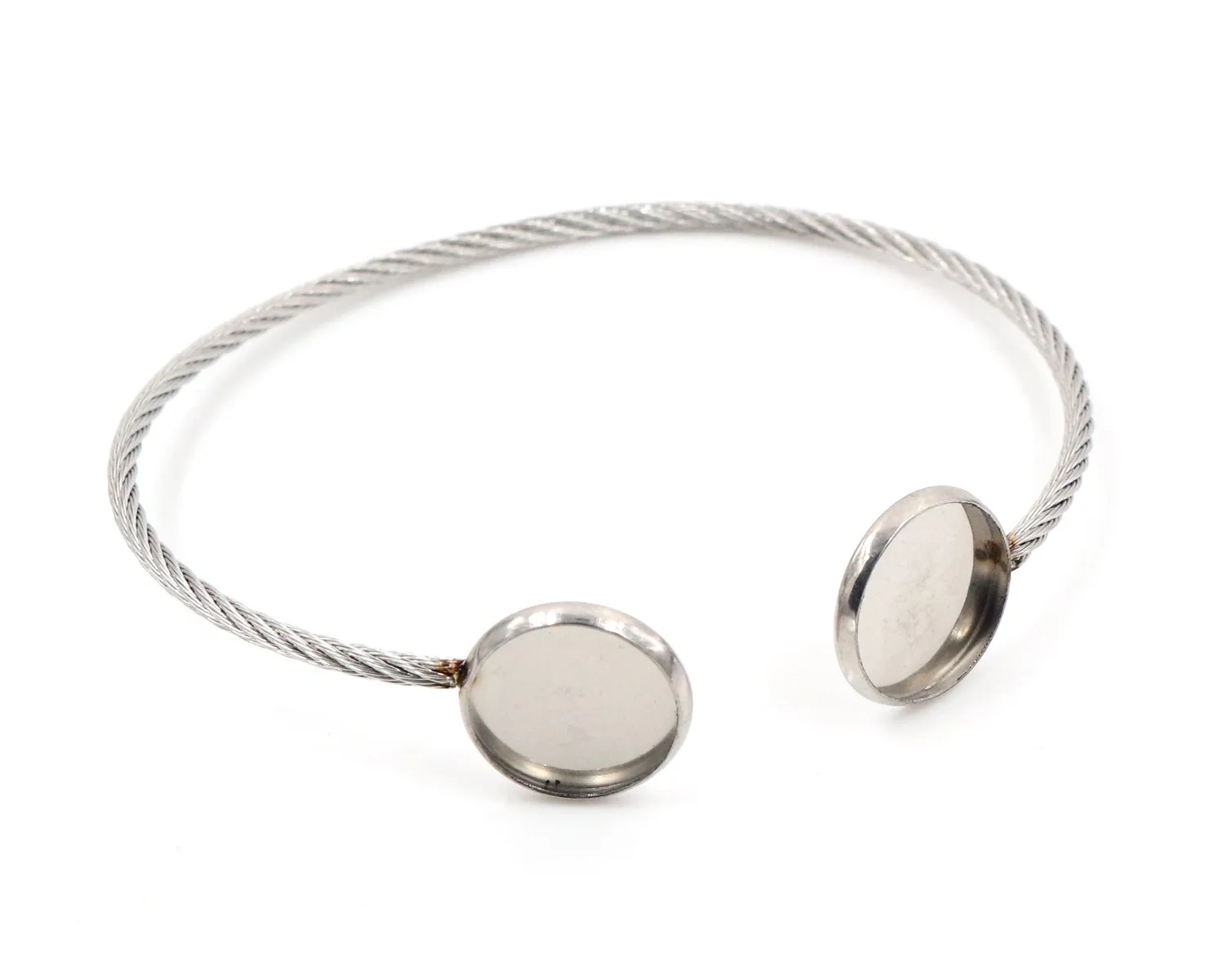 

2pcs Fit 12mm Round Glass Cabochon 316 Stainless Steel Super Flexible Bangle Base Bracelet Blank Tray Bezel Setting-T7-01