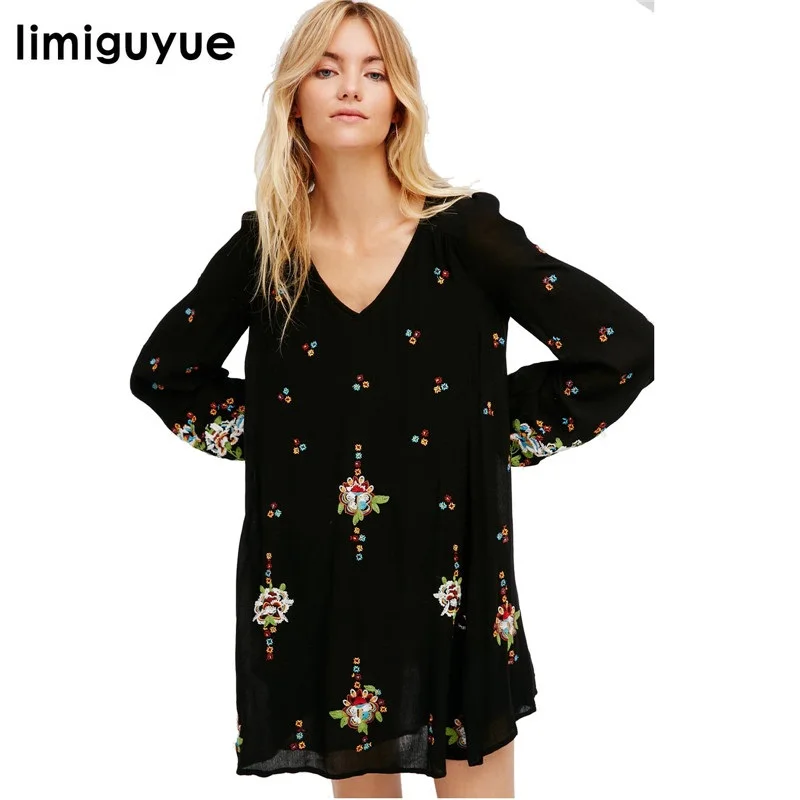 

limiguyue high quality new fashion bohemian people dress women floral embroidery summer dresses hippoie chic runway dress Z0260