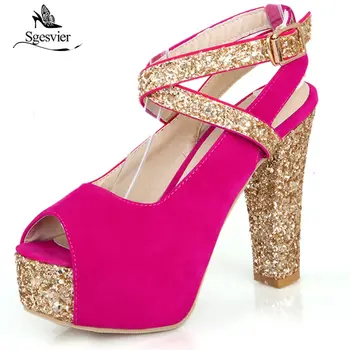 

SGESVIER Women Sandals Summer Shoes High Heels Open Toe Ankle Strap Shoes Woman Thick Heel Plus Size 32-43 Sandals Female B74