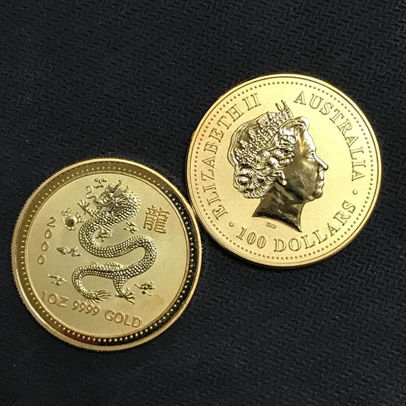 3 шт. немагнитные Австралийский Китайский Зодиак Дракон значки с животными 24 к Настоящее золото покрытием 34 мм Elizabeth коллекционные sourvenir монеты