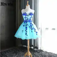 Mrs 勝利ウエディングドレス 2019 ショートブルーウエディングドレス O ネック夜会服キャンディーカラー卒業ファッションパーティードレス