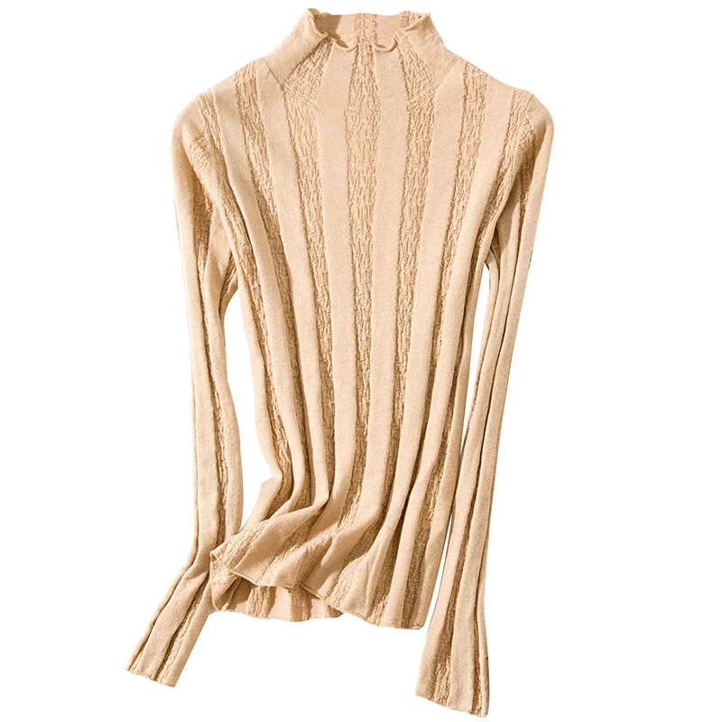 Solid half turtleneck elastic knit slim pullovers wool sweater 2018 new long sleeve women autumn basic sweater 